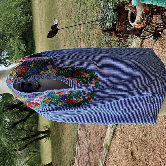 J Marie Ana Maria Cotton Embroidered Stripe Peasant Tunic Blouse Lge - Picture 7 of 11